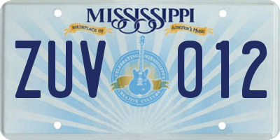 MS license plate ZUV012