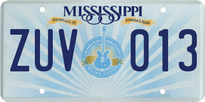 MS license plate ZUV013