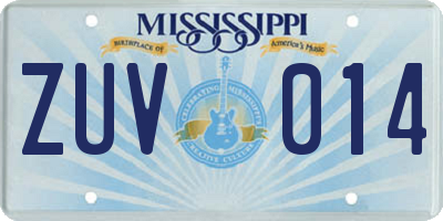 MS license plate ZUV014