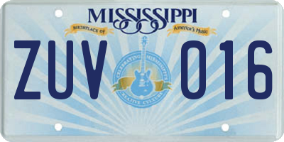 MS license plate ZUV016