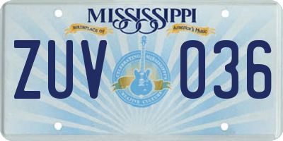 MS license plate ZUV036