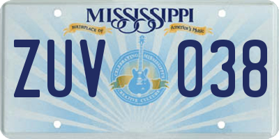 MS license plate ZUV038