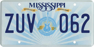 MS license plate ZUV062