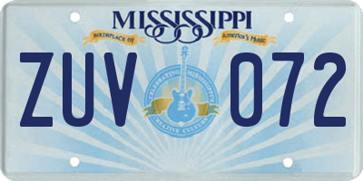 MS license plate ZUV072