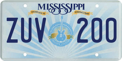MS license plate ZUV200