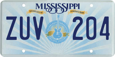MS license plate ZUV204