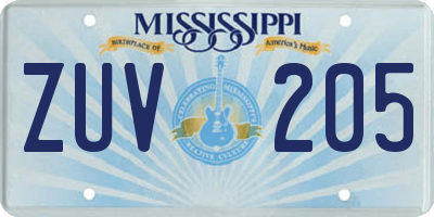 MS license plate ZUV205