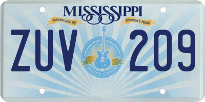 MS license plate ZUV209