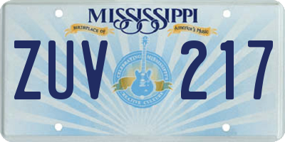 MS license plate ZUV217