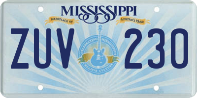 MS license plate ZUV230
