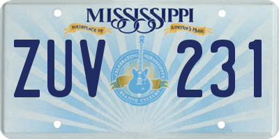 MS license plate ZUV231