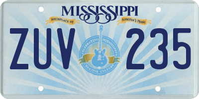 MS license plate ZUV235