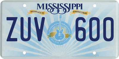 MS license plate ZUV600