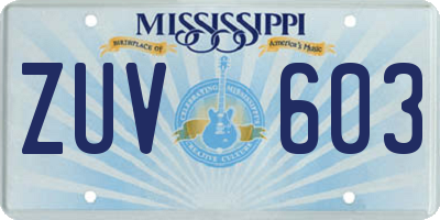 MS license plate ZUV603