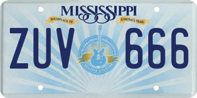 MS license plate ZUV666