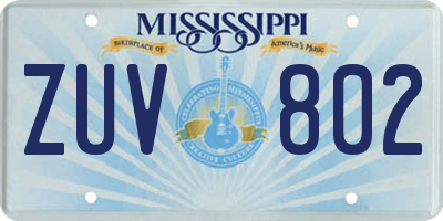 MS license plate ZUV802