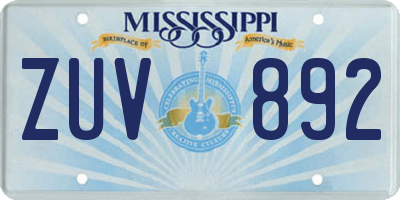 MS license plate ZUV892