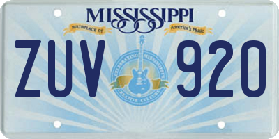 MS license plate ZUV920