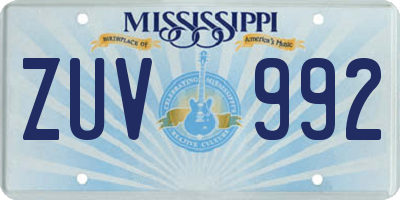 MS license plate ZUV992