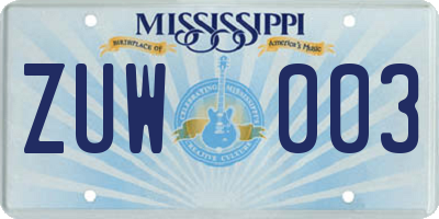 MS license plate ZUW003