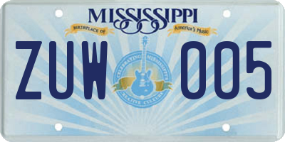 MS license plate ZUW005