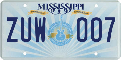 MS license plate ZUW007