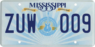 MS license plate ZUW009