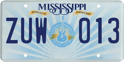 MS license plate ZUW013
