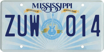 MS license plate ZUW014