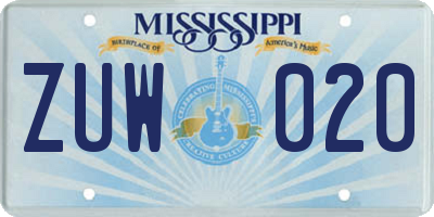 MS license plate ZUW020