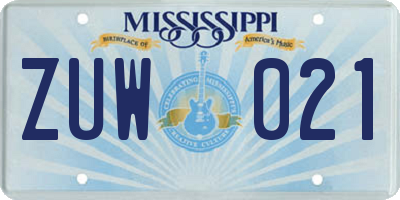 MS license plate ZUW021