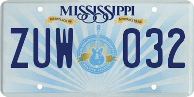 MS license plate ZUW032