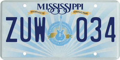 MS license plate ZUW034