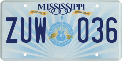 MS license plate ZUW036
