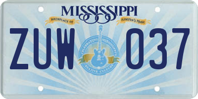 MS license plate ZUW037