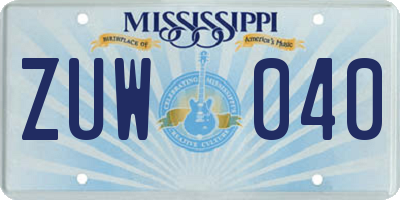 MS license plate ZUW040