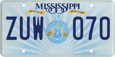 MS license plate ZUW070