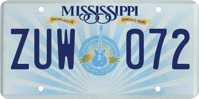 MS license plate ZUW072