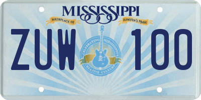 MS license plate ZUW100