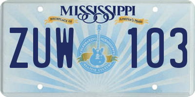 MS license plate ZUW103