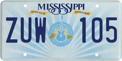 MS license plate ZUW105