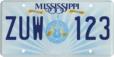 MS license plate ZUW123
