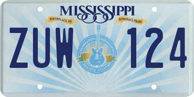 MS license plate ZUW124