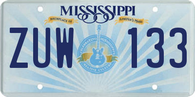MS license plate ZUW133
