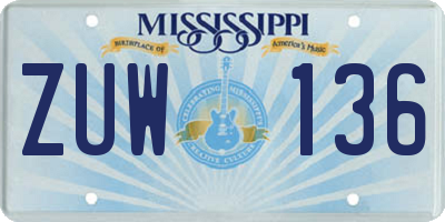 MS license plate ZUW136