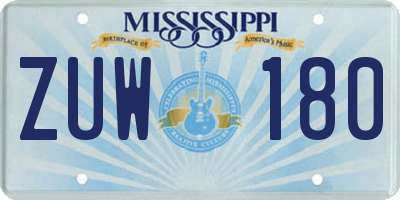 MS license plate ZUW180