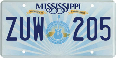 MS license plate ZUW205