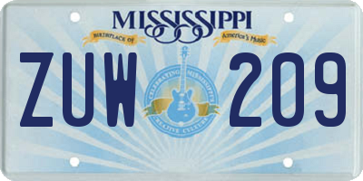 MS license plate ZUW209