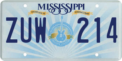 MS license plate ZUW214