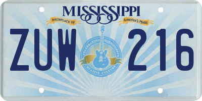 MS license plate ZUW216